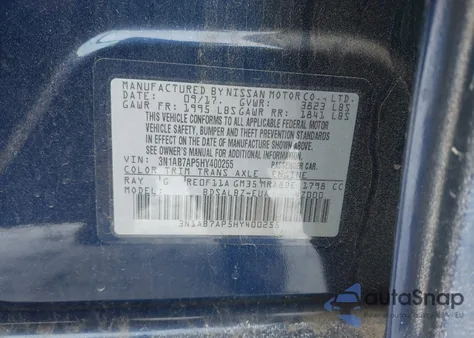 2017 Nissan Sentra S z USA, uszkodzony, nr VIN 3N1AB7AP5HY400255